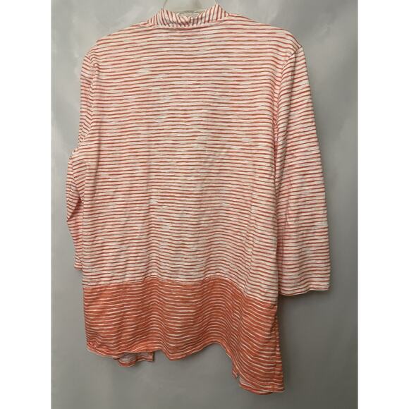 Chicos Sweater Women's Size 3 Costal Coral Striped Open Knit Jacket Long Sleeve - Picture 2 of 7